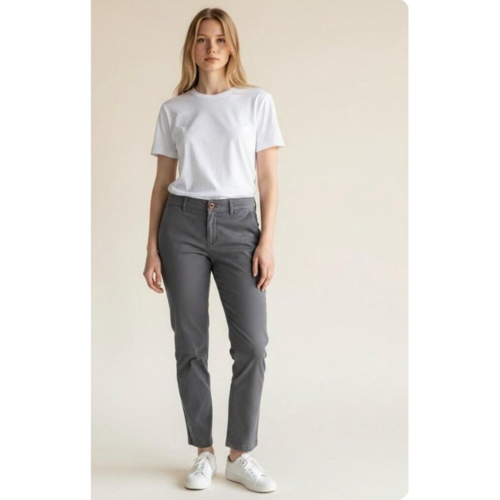Loft Women's Size 12 Slim Straight Chino Pant Dark Gray High Rise Stretch Cotton